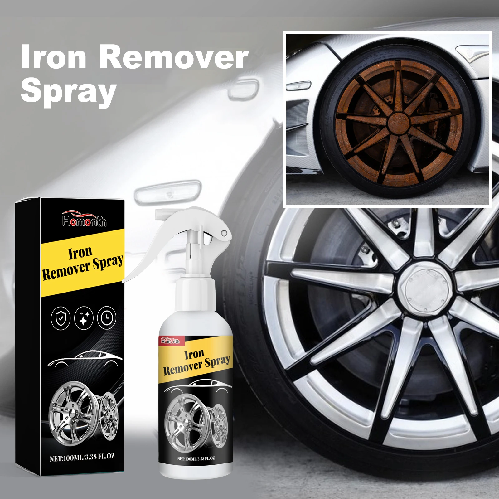 

Homonth Wheel Iron Powder Rust Remover Automobile Paint Tire Rust Removal Dirt Removal Polishing Cleaning Agent