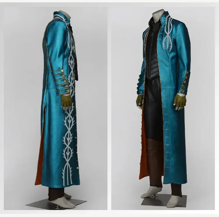 DMC 3  Male Vergil Cosplay Costume Long Leather Trench Coat Outfit Full Set and Individual Items Are Sold Custom Size