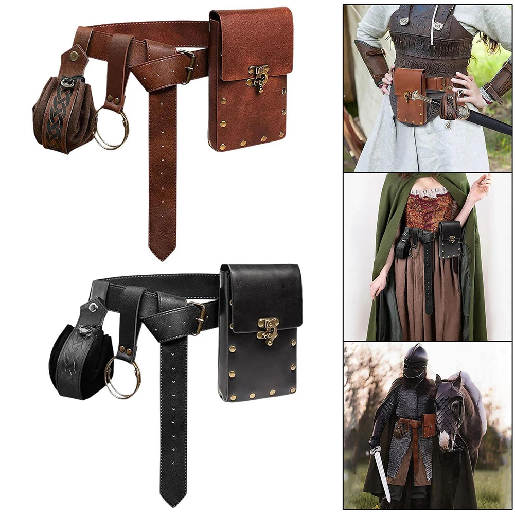 PU Renaissance Belt Pouch Coin Purse Skirt Hike Set Medieval Festival Costume Halloween Accessories Casual Fanny Pack Waist Bag