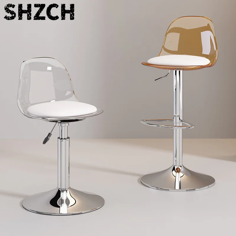 Acrylic Transparent Stool Height-Adjustable Bar Chair Stable Front Desk Stool Cashier Counter Footrest Seat for Café and Loung/e