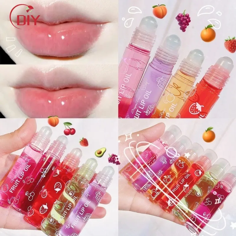 Fresh Fruit Roll-on Lip Balm Makeup Primer Moisturizing Clear Transparent Lip Oil Long Lasting Hydrating Lip Gloss Cosmetics