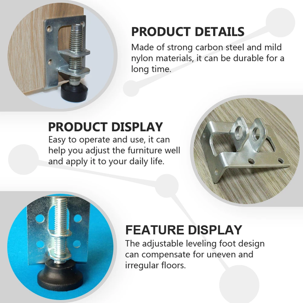 

8 Pcs Adjustable Feet Cabinet Closet Wardrobe Furniture Levelers Carbon Steel Galvanized Leg Pads Corner Bracket