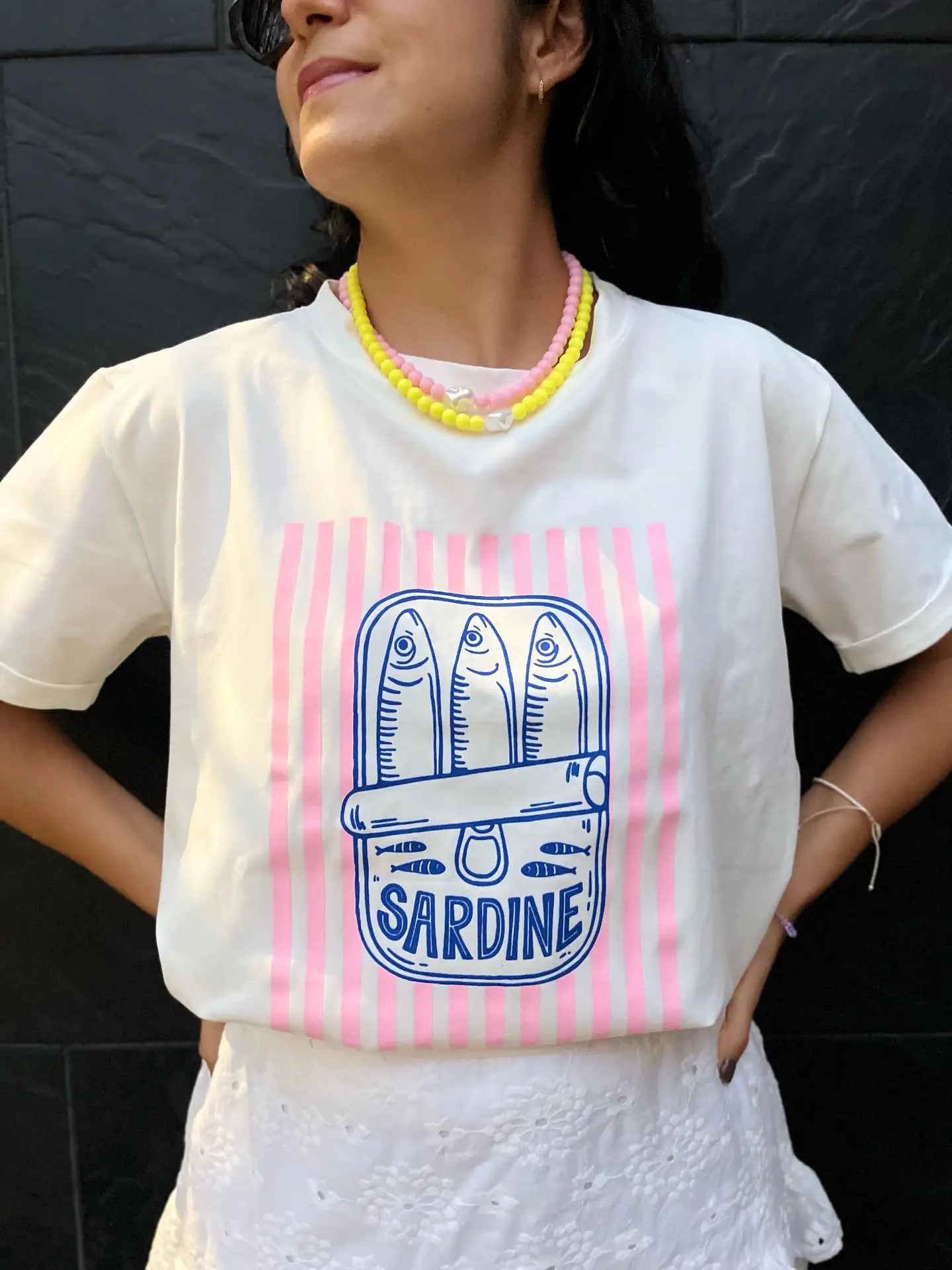 Retro American Summer Ocean Style Fish Print Spicy Girl Loose Pure Cotton Short Sleeve T-Shirt Women's Trendy round Neck Top
