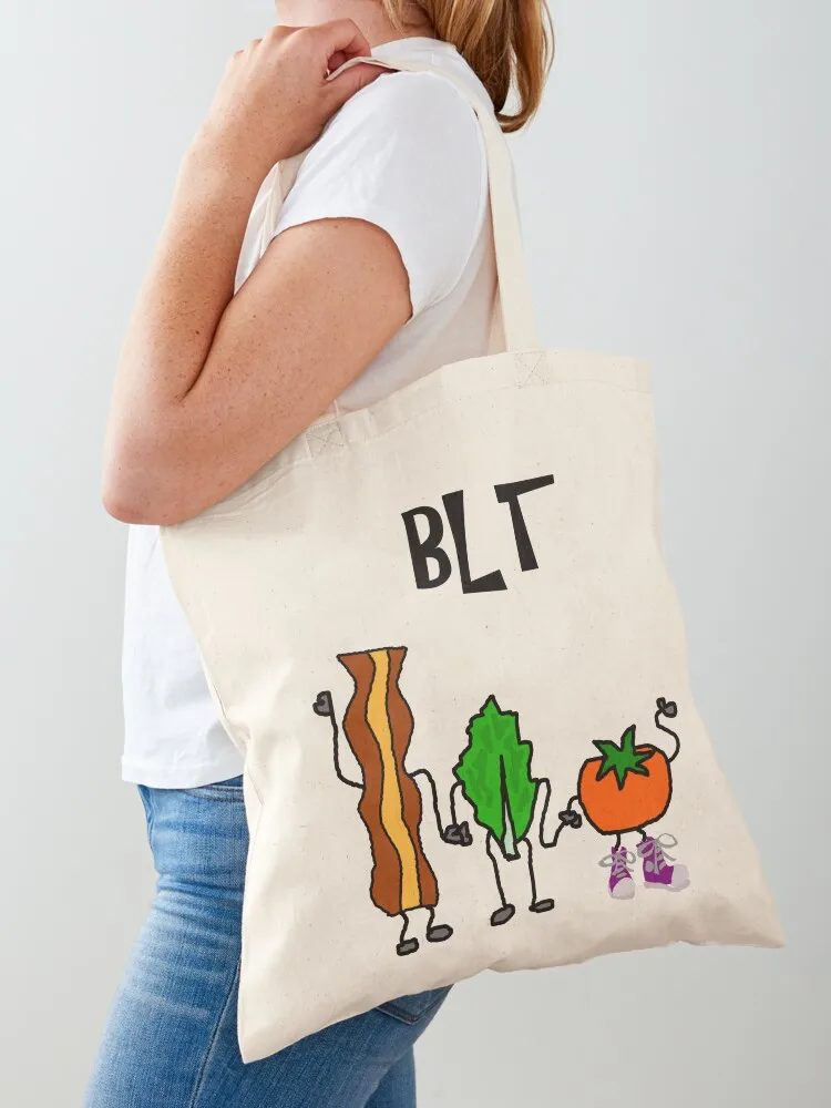 

Funny Bacon, Lettuce, and Tomato Cartoon Characters Tote Bag Reusable bags Women's shopper bag Women bags