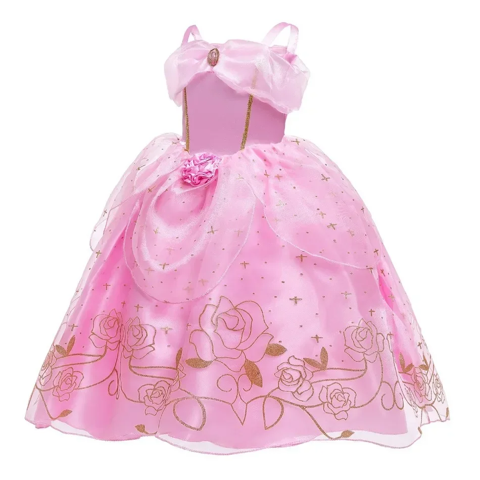 Kid Princess Pink Dress Girl Summer Fancy Party Clothes Children Sleeping Beauty Flower Dresses Christmas Carnival Costume Cloth