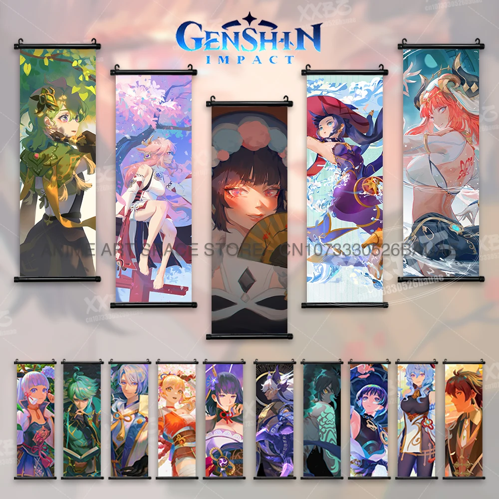 

Genshin Impact Hanging Painting Klee Canvas Wall Art Diluc Home Decor Ganyu Scrolls Picture Hu Tao Artwork Game Figures Poster