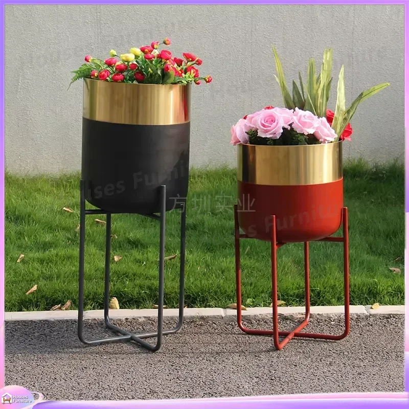 Stainless Steel Floor to Ceiling Flower Pot Round Modern Simple Outdoor Garden Planter Powder Coated Metal Plant Stand Home