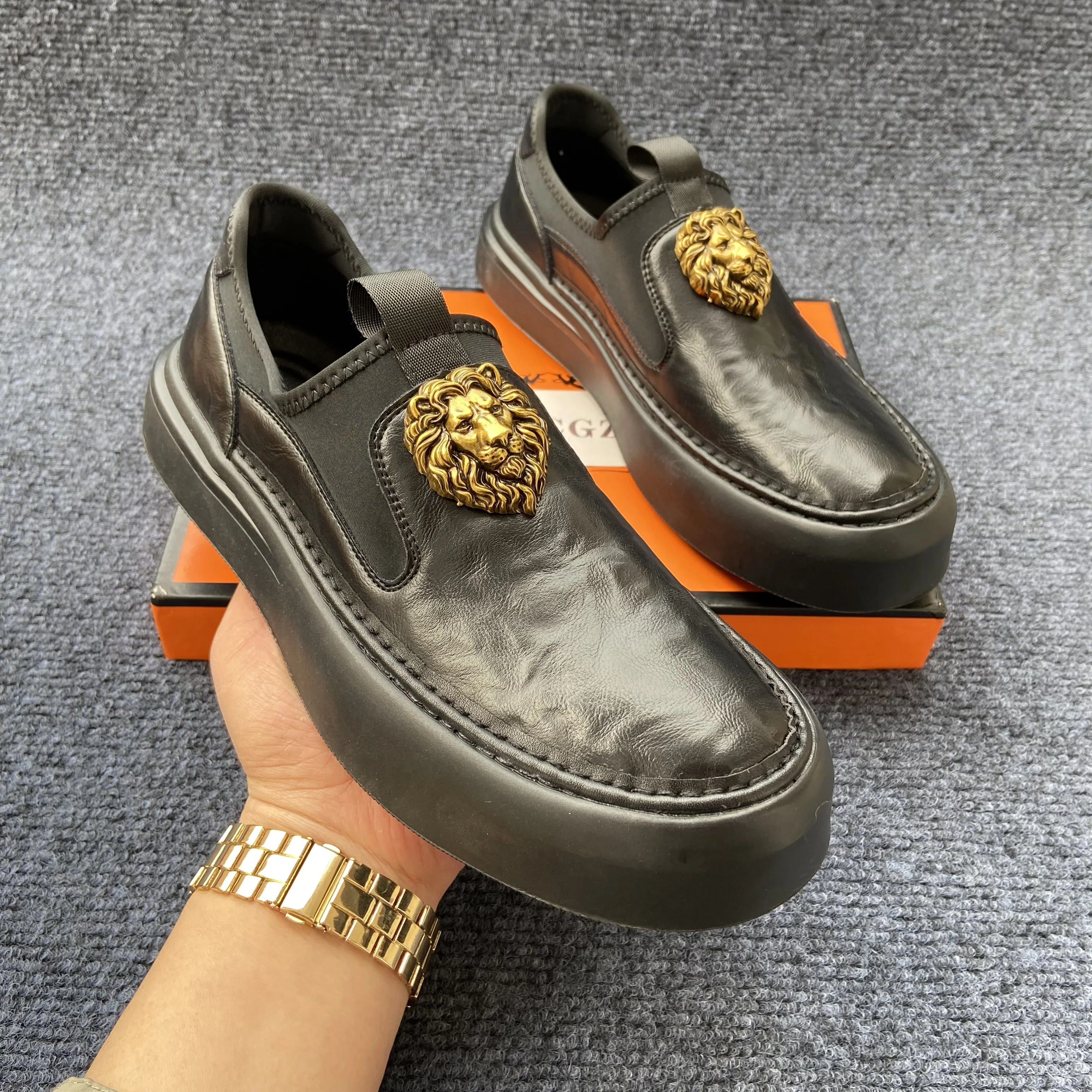 Lion Head Brand black loafers shoes for man premium shoes for man high quality leather designer luxury casual shoes masculinos