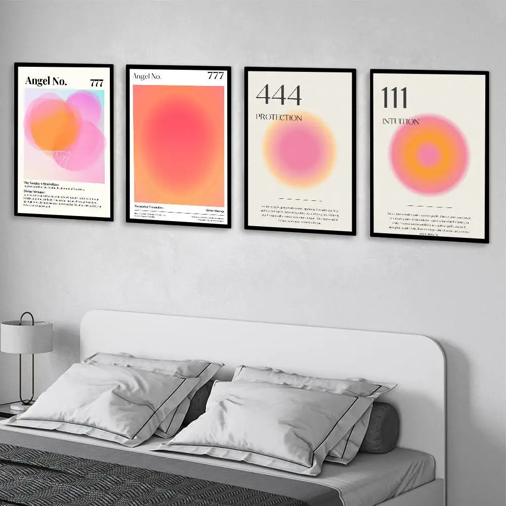 Moderne Engelszahlen Aura Art Whitepaper Poster Selbstklebende Kunst Wasserfester Papieraufkleber Kaffeehaus Bar Zimmer Wanddekoration