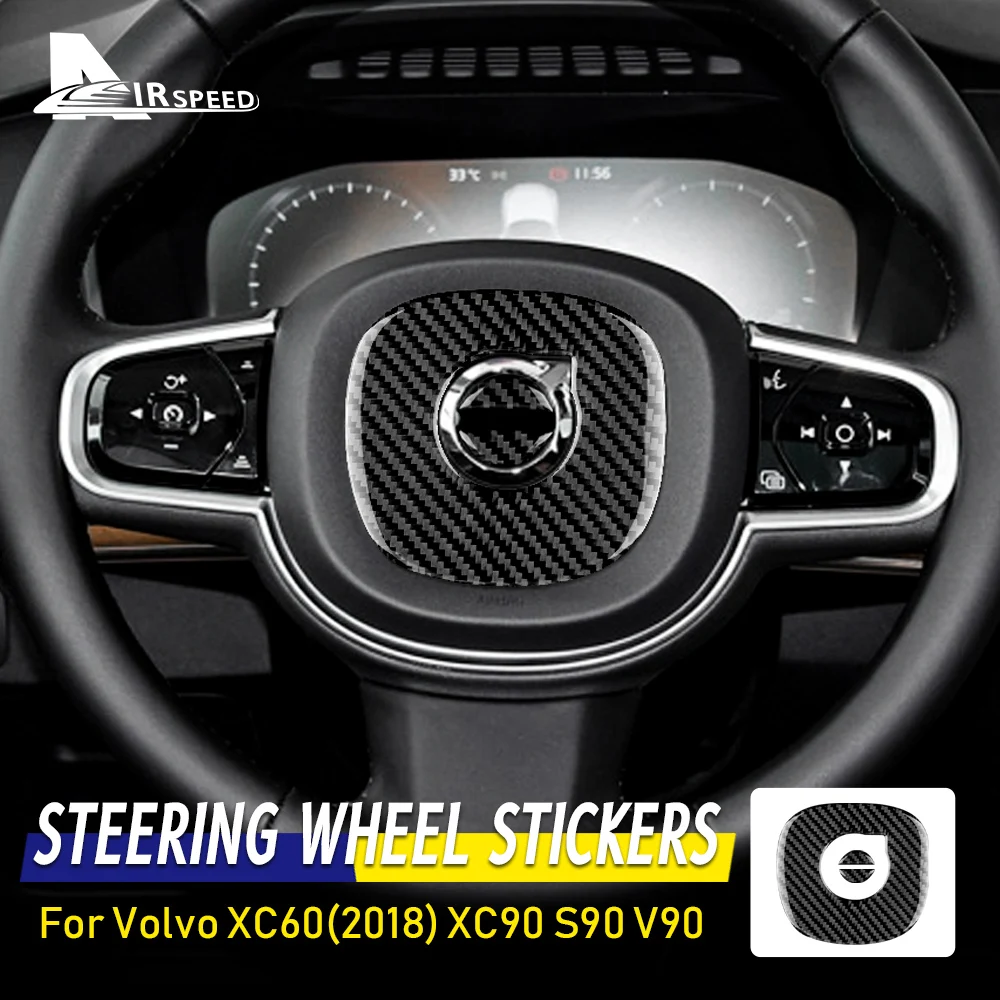 AIRSPEED Steering Wheel Sticker for Volvo XC60 2018 XC90 S90 V90 Accessories Carbon Fiber Interior Cover Decoration Car Styling