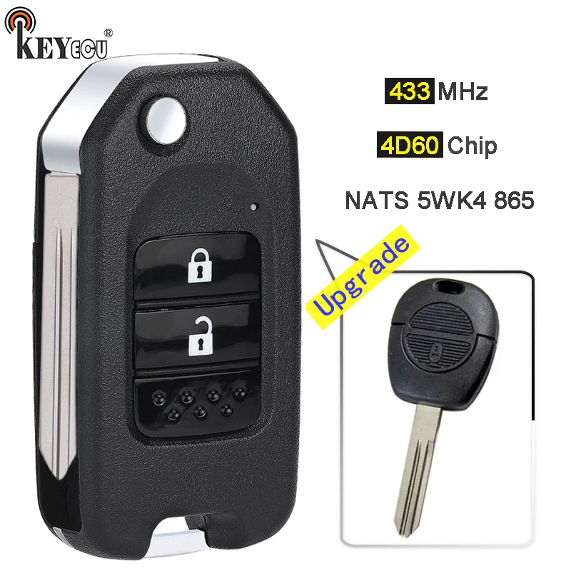 

KEYECU 433MHz 4D60 Chip NATS 5WK4 865 Upgraded Flip Remote Key Fob for Nissan Almera Micra Primera Patrol X-Trail Terrano Pulsar