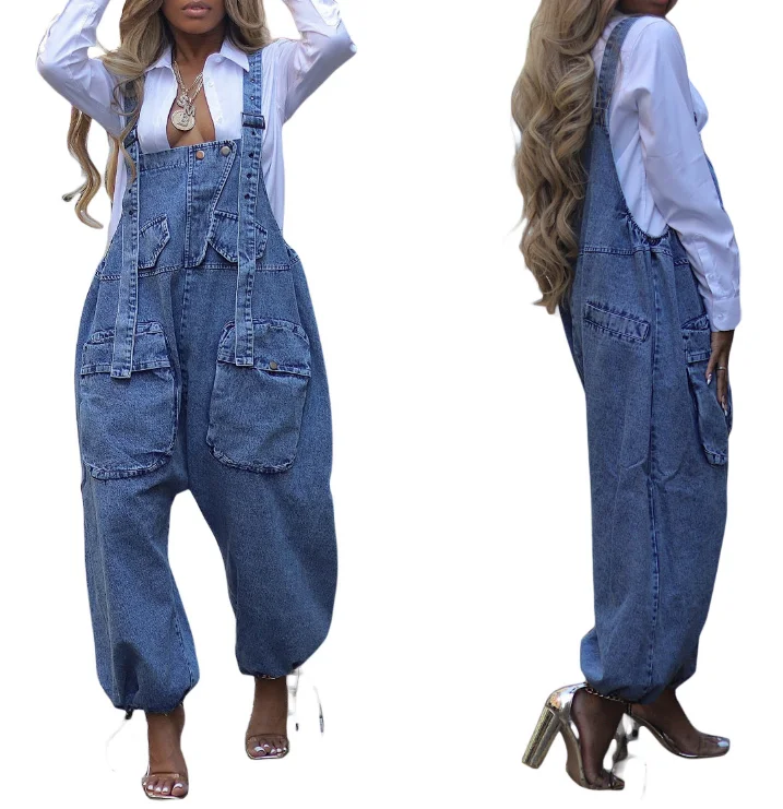 

Women's Jumpsuit Summer Fashion British Style Trendy Personality High Street Style Denim Fabric Loose Shoulder Denim Jumpsuit