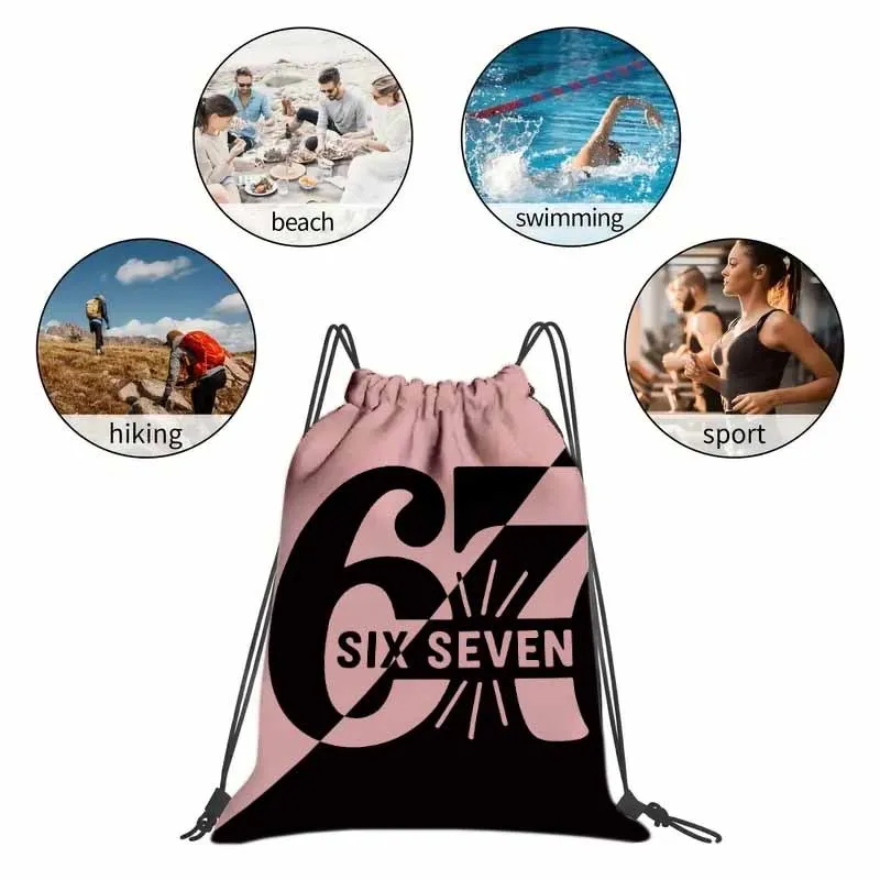 1-Piece Number 67 Print Storage Bag, Durable & Portable, Outdoor Travel Drawstring Backpack