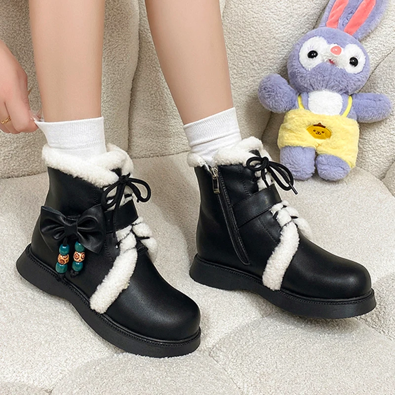 2025 Autumn/winter New Velvet Warm Thick Bottom Snow Boots Round Head Short Boots Women Cute And Sweet Short Tube Women's Boots