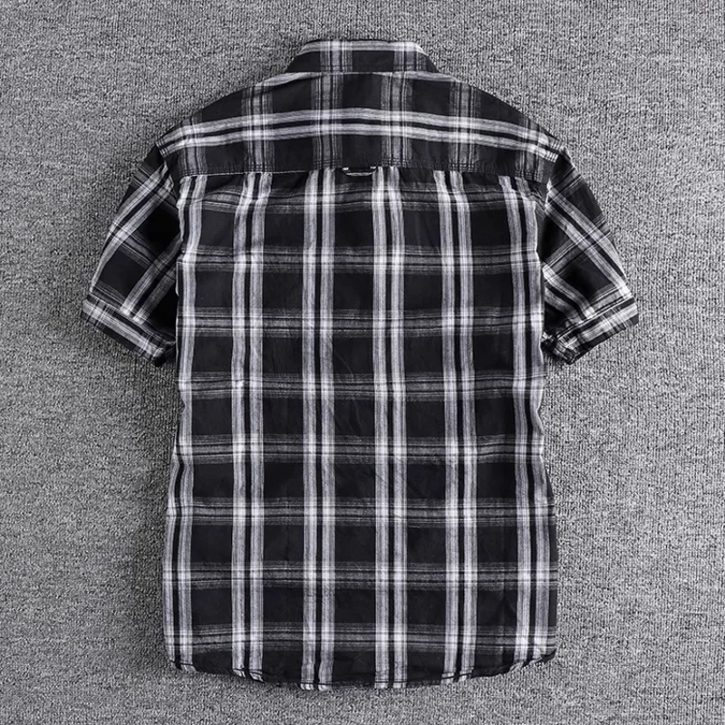 Classic Vintage Plaid Shirt for Men with Dual Pockets, Retro and Trendy Design, Washed Cotton Streetwear from the West Coast