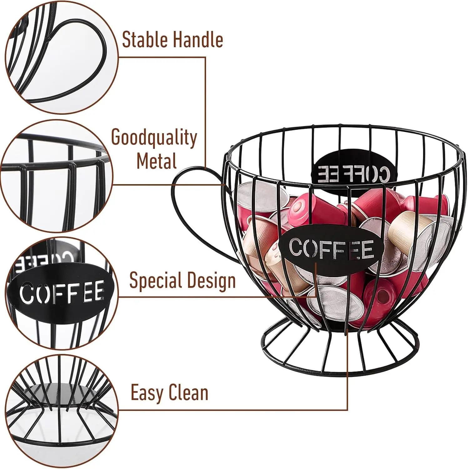 Coffee Capsule Holder, Large K-Cup Capsule Storage Box, Coffee Capsule Basket for Kitchen Restaurant Office Home Cafe Hotel