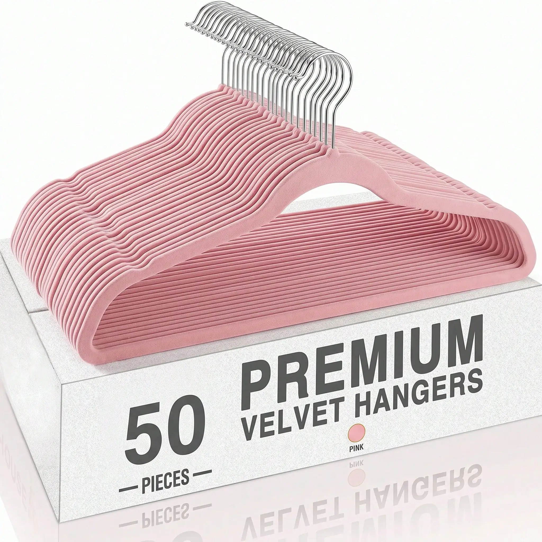 50 Pack Velvet Hangers Premium Non Slip Felt Clothes Hangers Pink With 360 Degree Swivel Hook Heavy Duty Space Saving Slim Coat Hanger Suit Hangers Set For Closet Wardrobe Organizer Gift