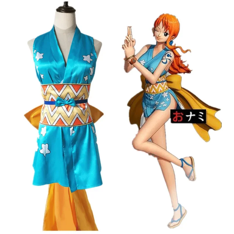 Anime Cosplay Nami cosplay disfraces peluca ropa sin dormir miniilt con abertura lateral para mujeres vestido de fiesta elegante