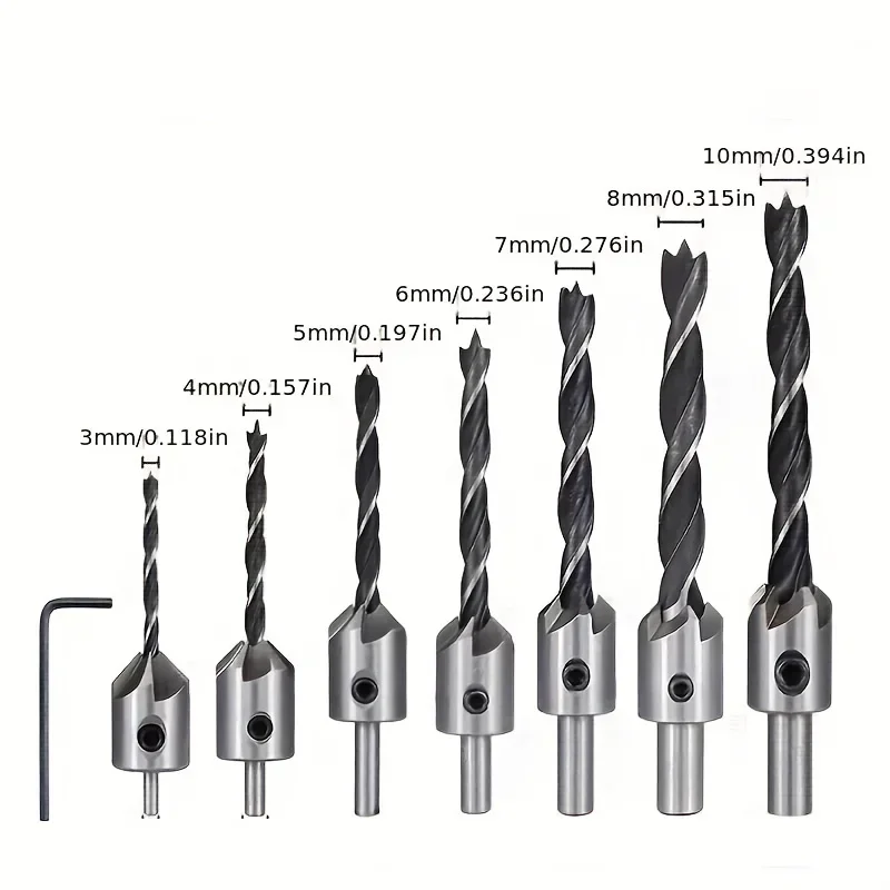1Set/7 pezzi punte per trapano pilota 8mm gambo svasatore foratura alesatore vite cerniera per finestra in legno smusso per sega a tazza 3/4/5/6/7/8/10mm