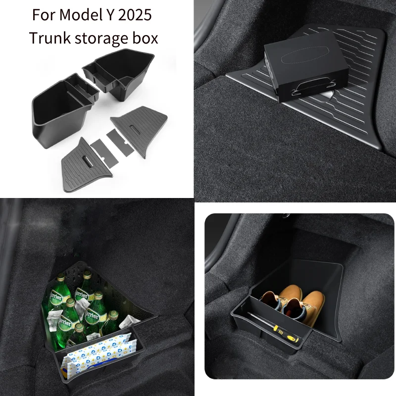 

Tesla's latest Model Y 2025, with a side storage box in the trunk with a lid, specifically designed for car storage