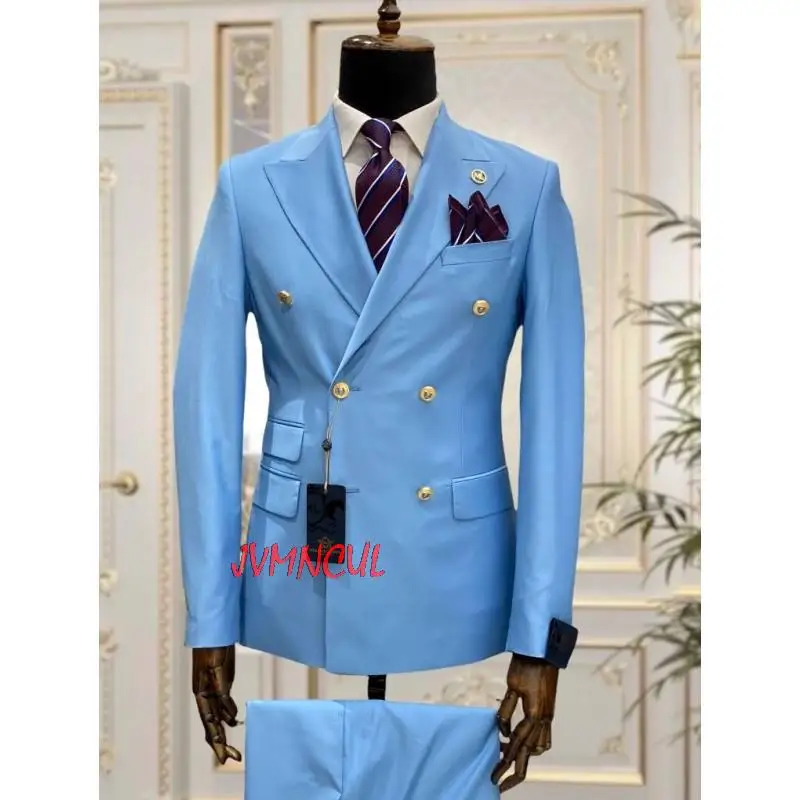 Green Tailor Made Double Breasted Slim Fit Men Suits Wedding Tuxedos Groom Business Party Prom Best Men Blazer Costume Homme