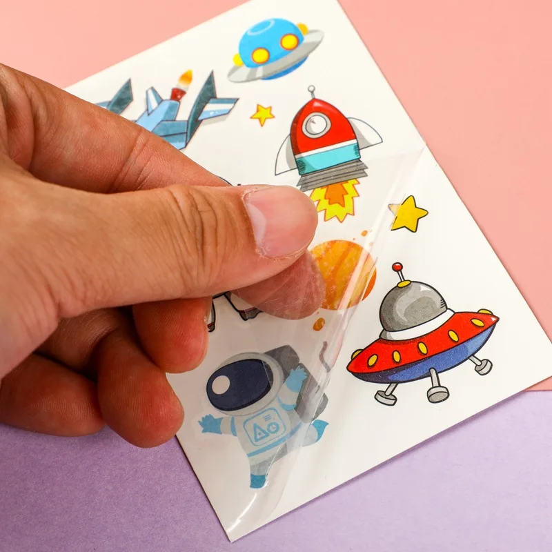 6Pcs/Set Cartoon Space Rocket Tattoo Stickers Astronaut Star Spaceship Shower Kids Gift Temporary Tattoos Stickers Decoration