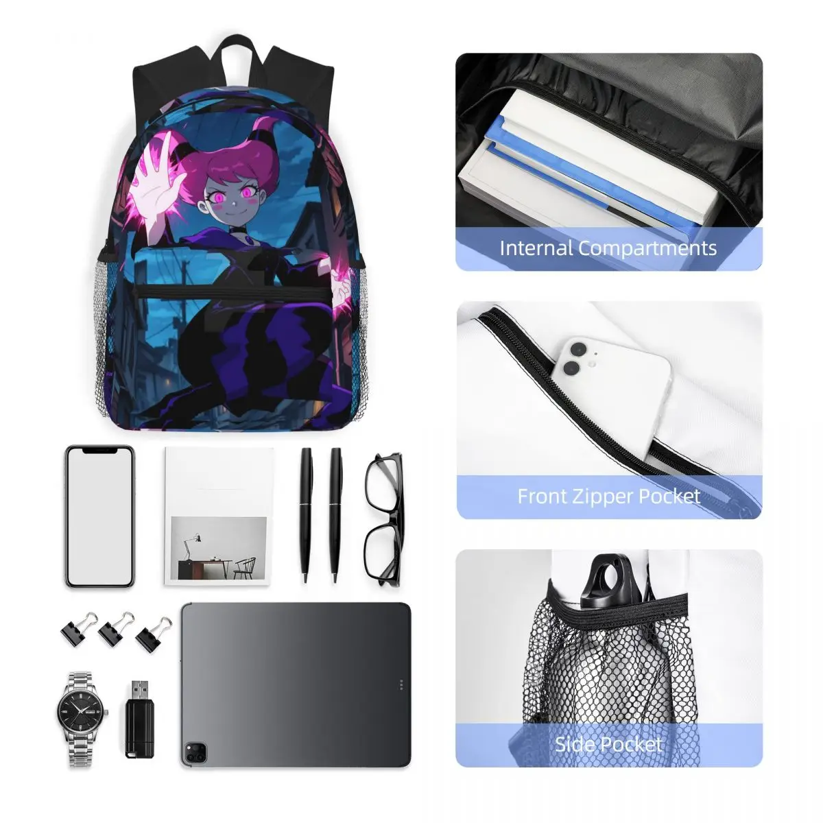 Cartoon Teen Titans Go Jinx Studentenrucksack, Schultasche, Wandern, Reisen, Tagesrucksack für Jungen und Mädchen, modische Büchertasche, Umhängetaschen