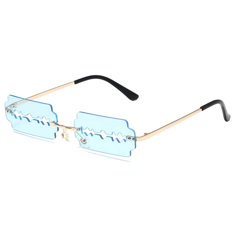 Festival Rimless Rectangle Sunglasses Women Unique Razor Blade Funny Sun Glasses Personality Trend Catwalk Party Hip Hop Eyewear