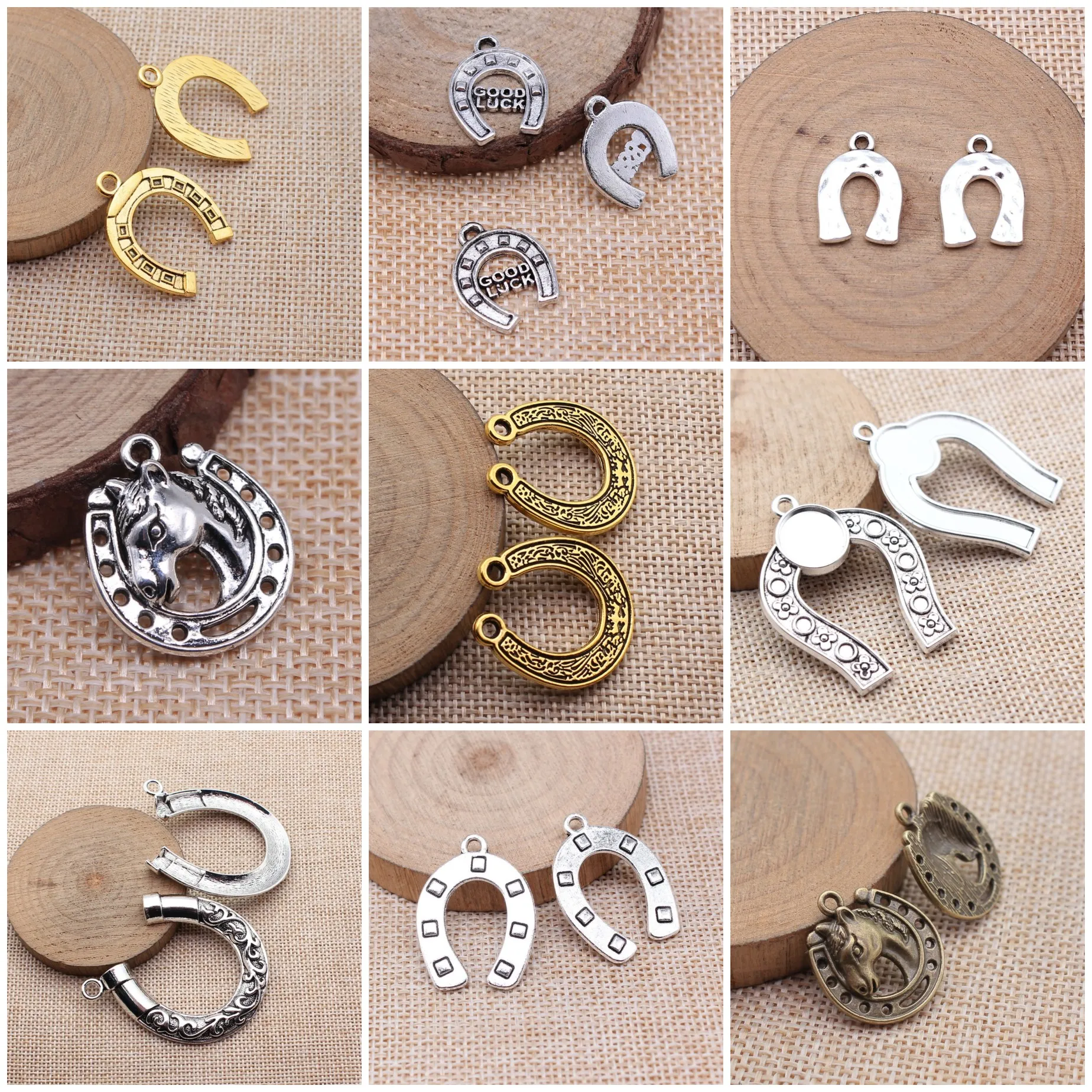 Vintage Horseshoe Lucky Tool Charms Pendant Western For Jewelry Making Bracelet Necklace DIY Craft Bulk