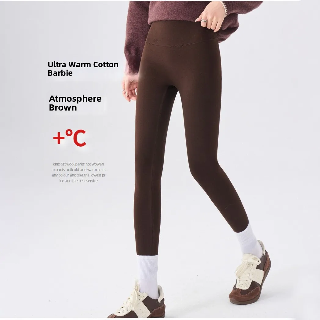 

Ультра теплые женские брюки с высокой талией на подкладке, облегающие, длина девять зубцов, эластичные, удобные, легкие