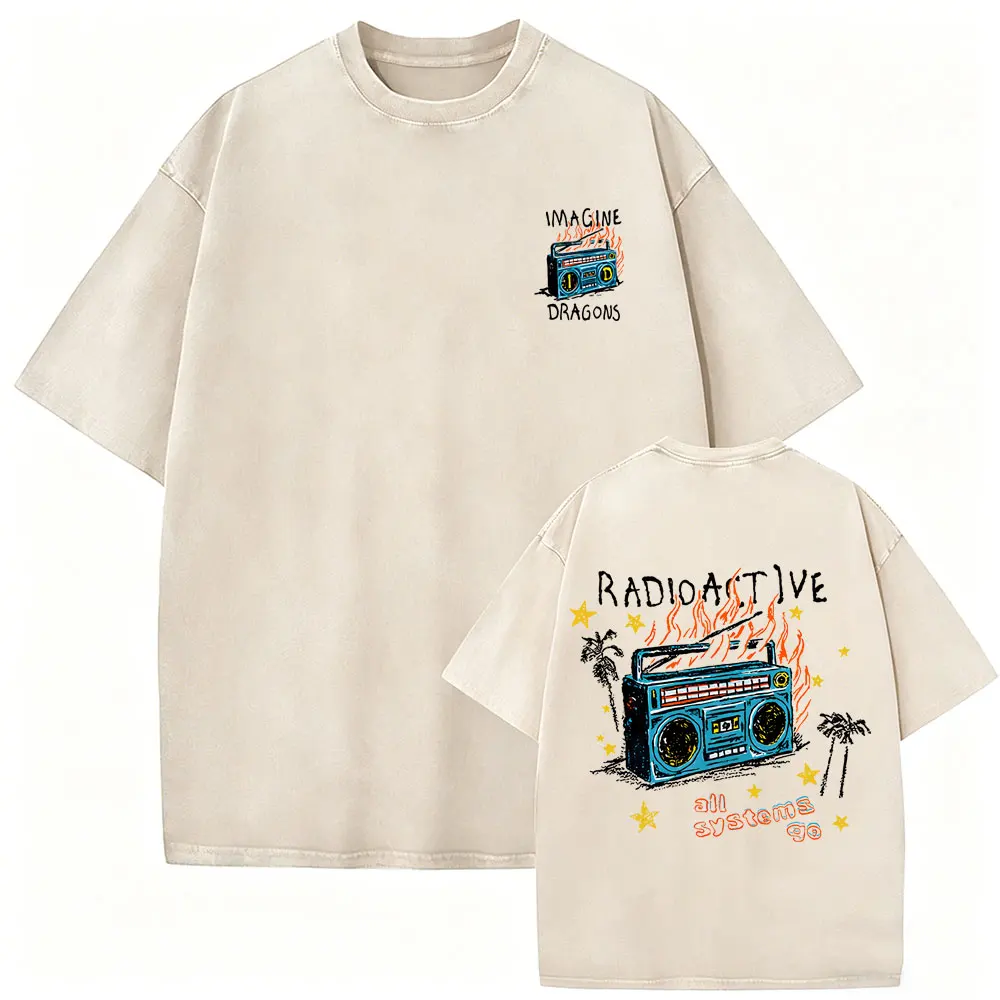 Rock Band Imagine Dragons Live in Vegas Washed Vintage T-shirt Men Women Gothic Oversized T Shirts Unisex Casual Cotton T-shirts