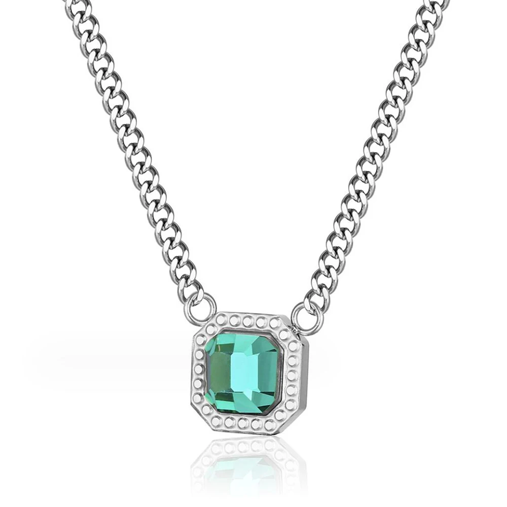 Stainless Steel Cuban Link Hip Hop Turquoises Block Stone Pendant Necklace Jewelry Gift For Him