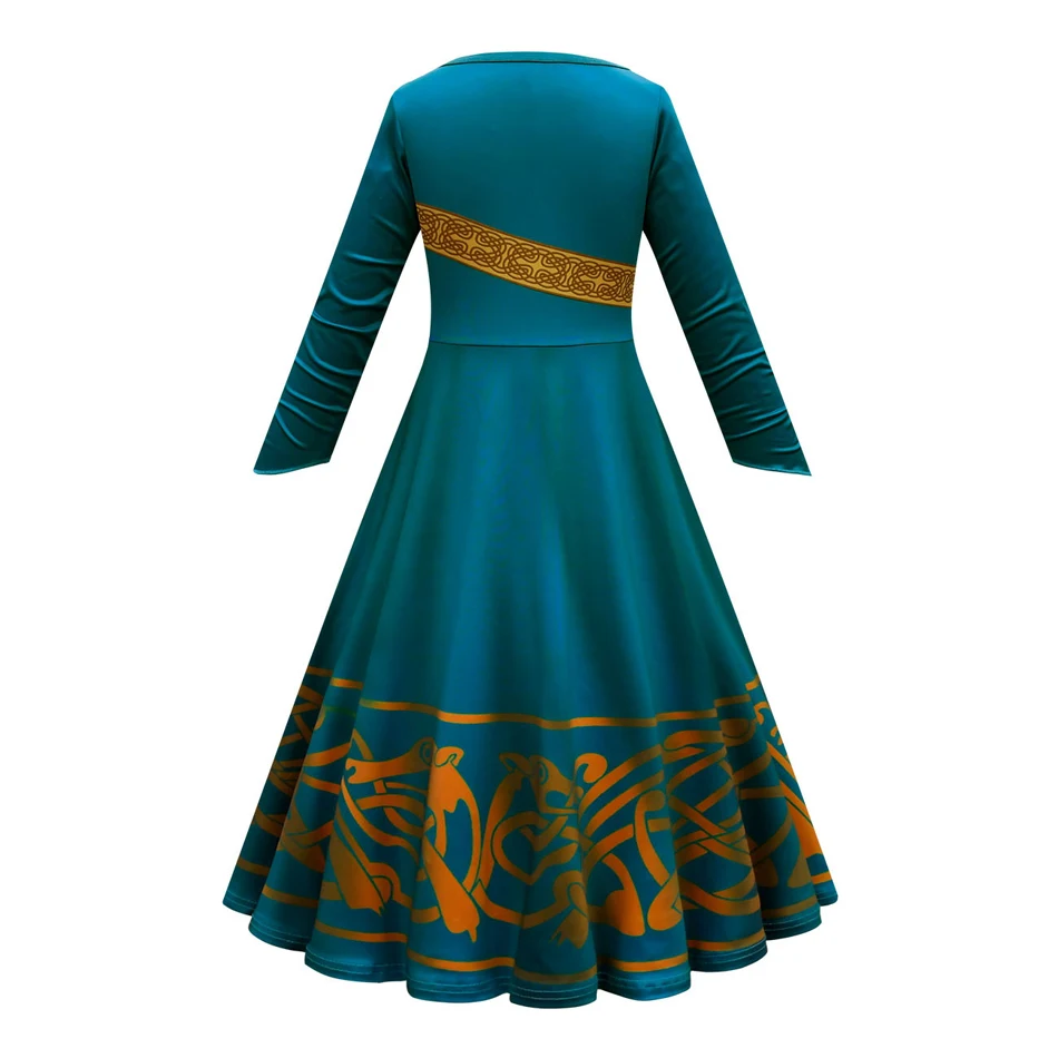 Brave Princess Cosplay Merida Dress 3D Print Long Sleeve Vintage Kids Clothes Girls Halloween Children Birthday Party Costumes