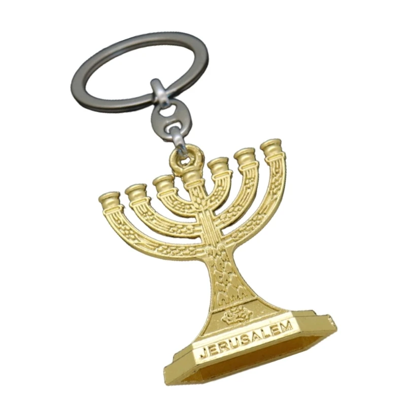 Truyền Thống Do Thái Menorah 7 Nhánh Đền Jerusalem Đèn Móc Khóa Quà Tặng Trang Sức Giọt