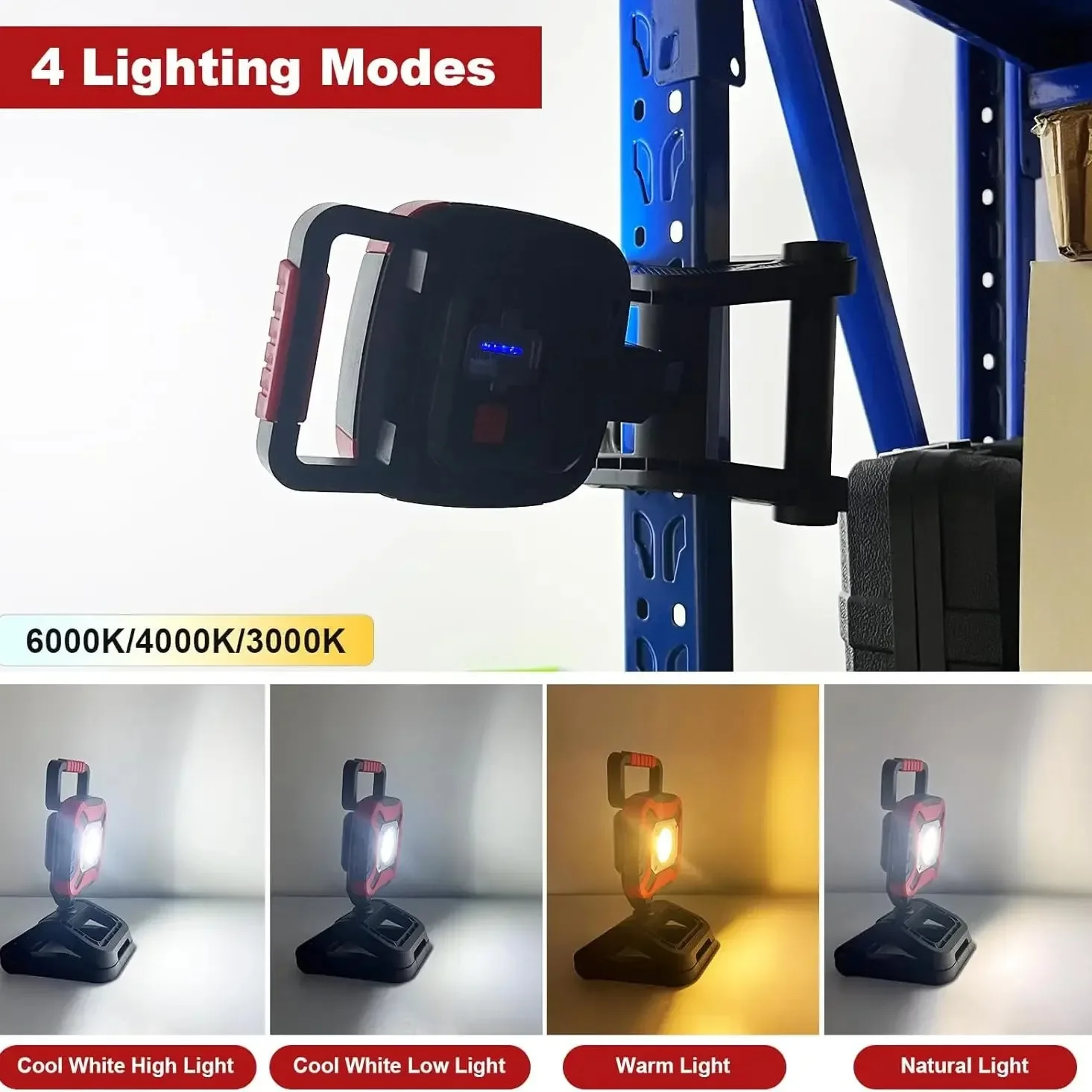 Magnetic rechargeable work light 4 lighting modes 360 ° and 180 °
