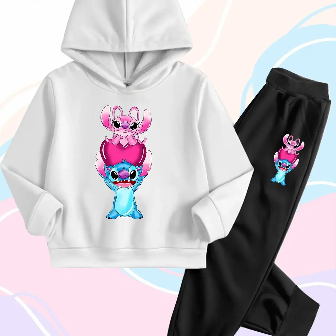 

Disney Stitch and Angel Cotton Hoodie and Pants Two-Piece Set, Loose Comfortable Fit