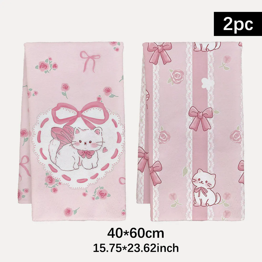 2PCS pink bow kitchen towels,hand towels,cartoon style rectangular shaped40x60cm ultra-fine fiber kitchen towels,homedecor items