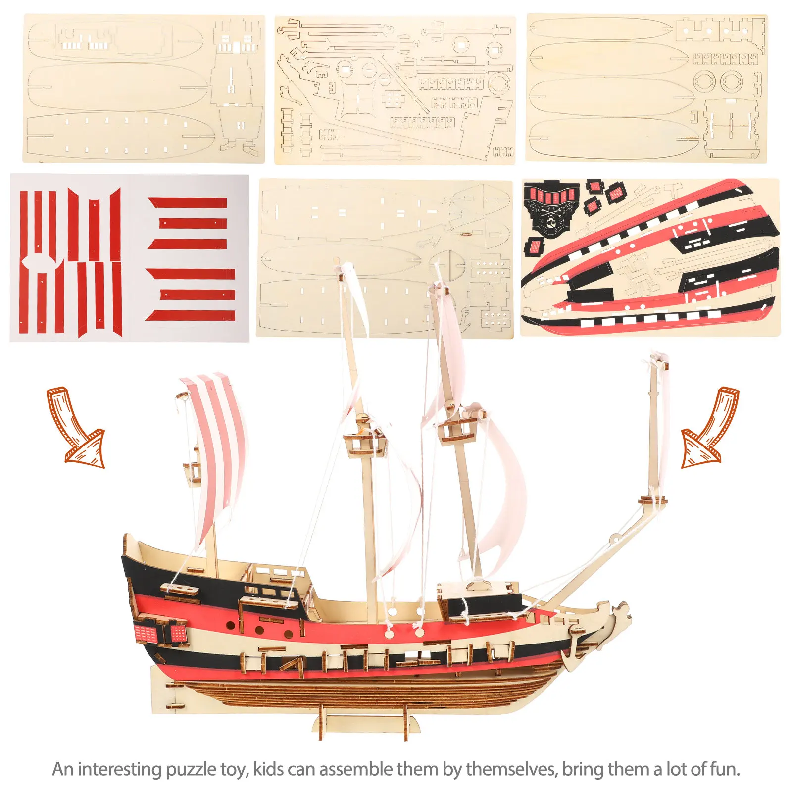

1 Set 3D Puzzle Lifelike Sailboat Kit Wooden DIY Assembly Educational Sailing Ship Decor Desktop Craft Gift for Kids