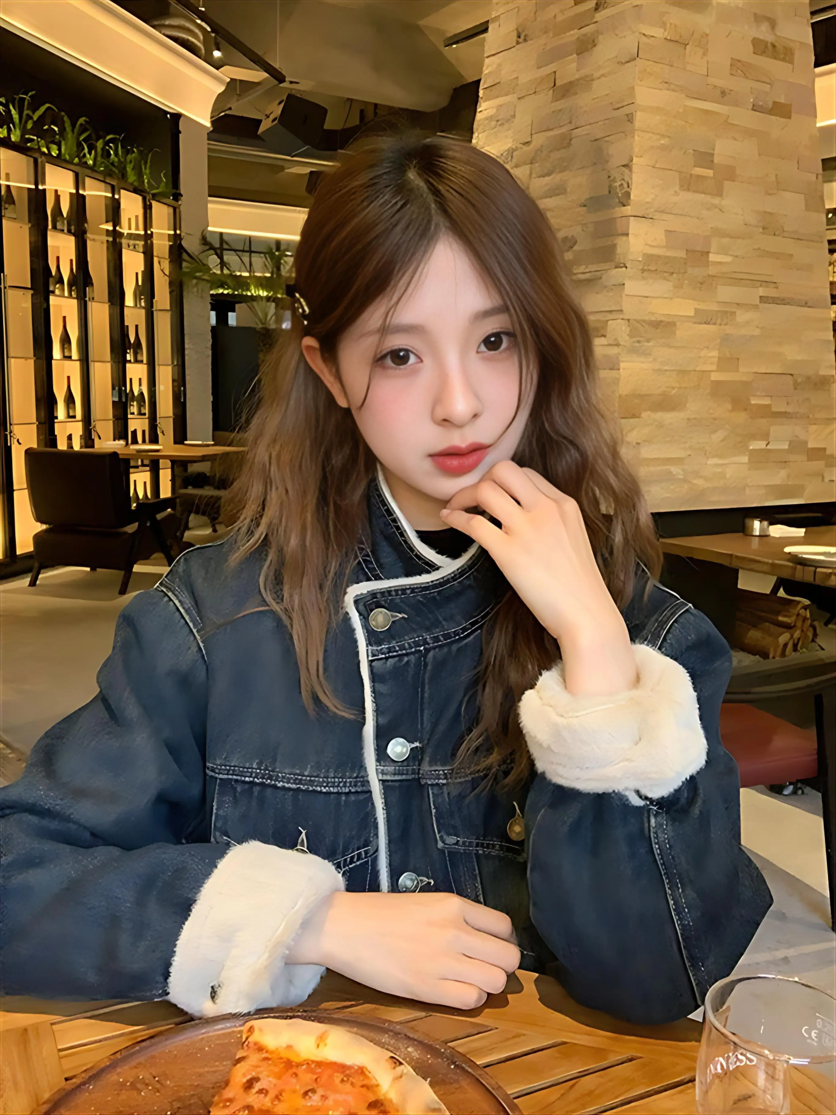 

Denim Coats Winter Fur Plush Womens Moisture-Wicking Curve-Tailored Grunge Style Vacation Travel Anti-Wrinkle Fuzzy Lined Padded