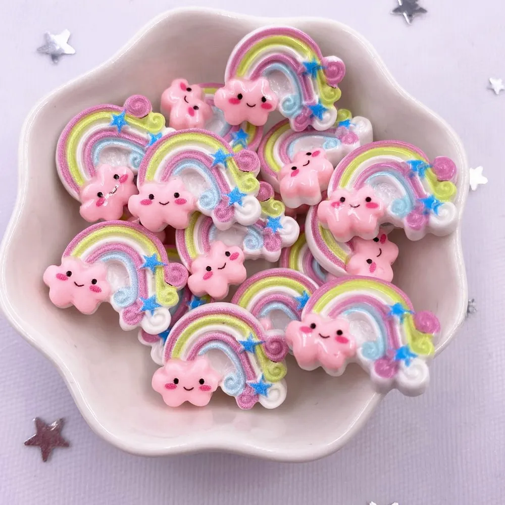 Resin Kawaii Colorful Painted Cartoon Rainbow Flatback Stone Figurine 20PCS Scrapbook DIY Decor Home Accessories Crafts OM130