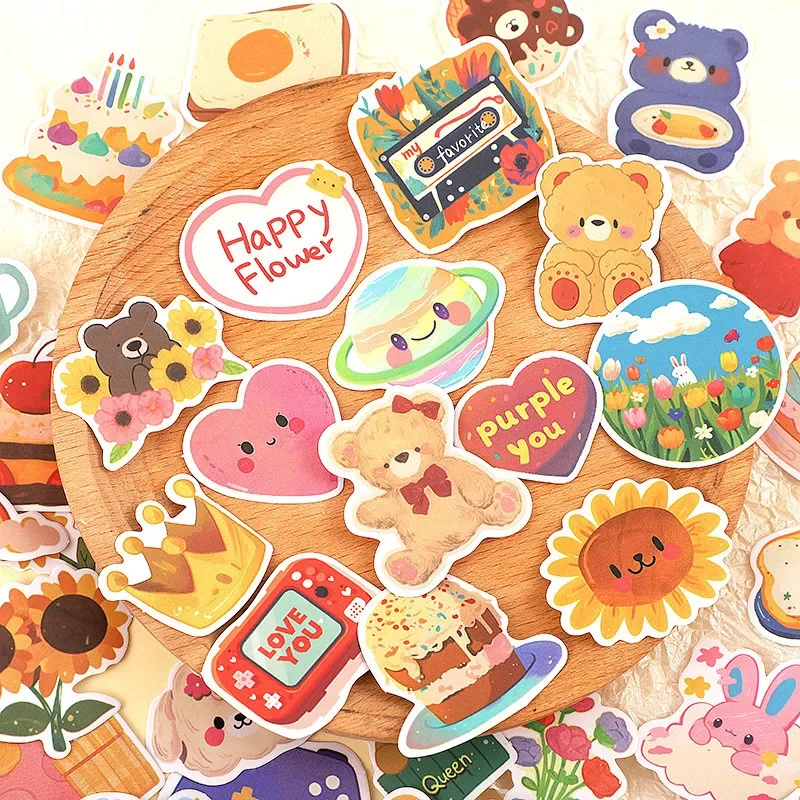 108 قطعة من ملصقات الألوان المائية الأصلية الكورية اللطيفة على شكل دب كرتوني للدراجات اليدوية مقلمة الشارات