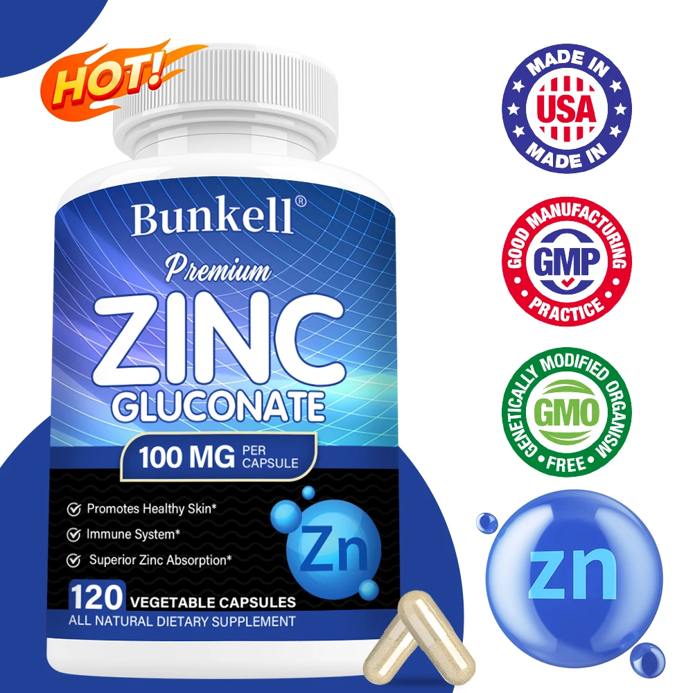 Zinc Gluconate 100mg - Supports Immune System, Skin, Heart & Circulatory Health, Fights Free Radicals, Antioxidant