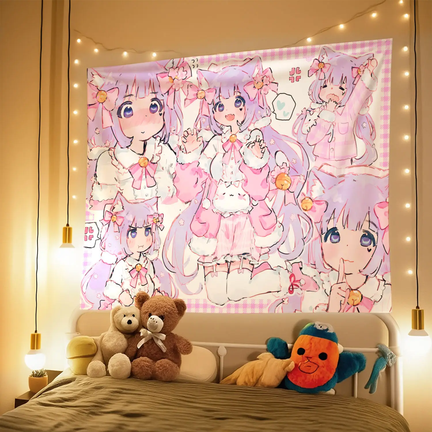 Niedlicher Wandteppich im japanischen Stil für Mädchen, dekorativer Wandbehang, Hintergrundstoff für Mädchenwohnheim und Schlafzimmer