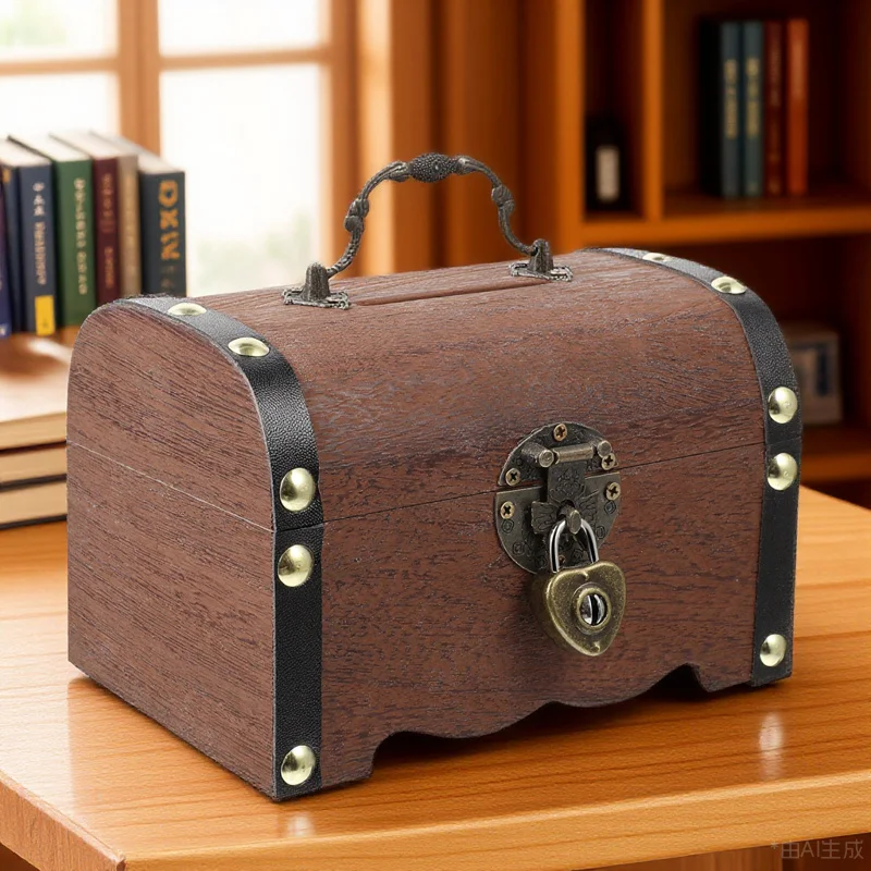 

Vintage Treasure Chest with Lock Piggy Bank Storage Box Decorative Organizer for Home Office Use Treasure Chest