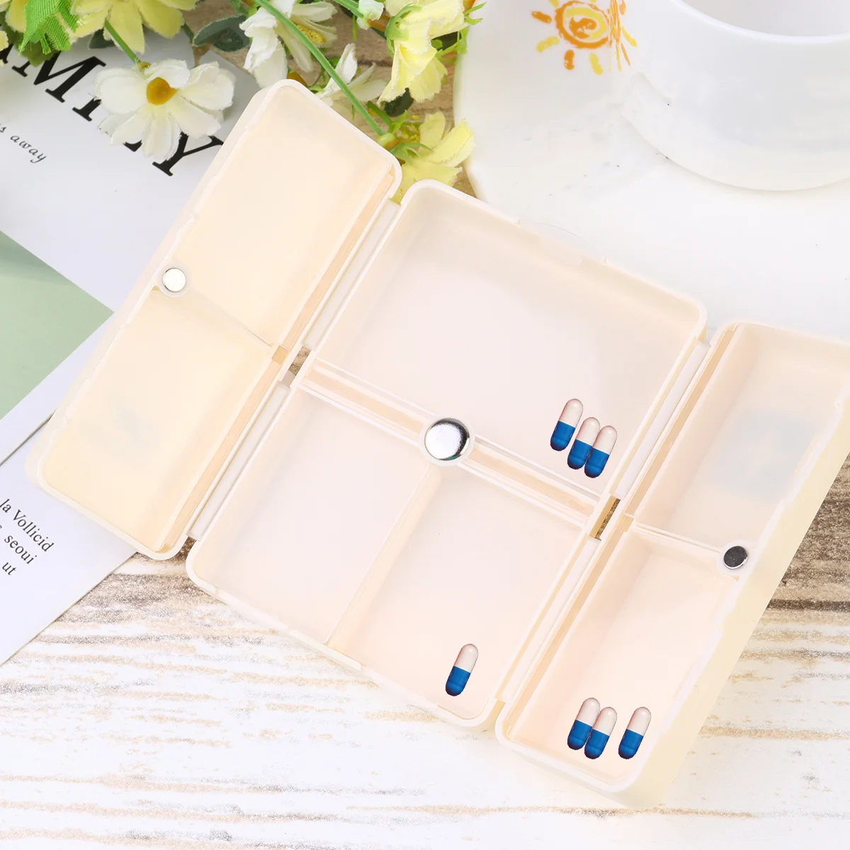 

2pcs 7-Grid Weekly Pill Box Foldable Portable Medicine Organizer Storage Container For Travel Home Use Lightweight