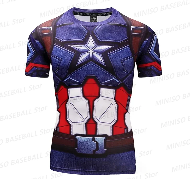 New Summer Boy Marvel Short Sleeve Sports Tee Superhero Captain America 3D Pattern Quick Drying Training Fitness Kid/Adult Top