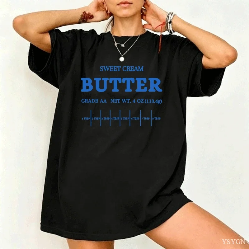 Women Oversized T Shirt Sweet Cream Butter Text Sound Wave Graphic Crew Neck Short Sleeve Soft Loose Vintage Slogan Womens Tops
