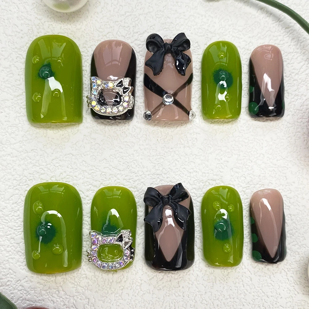 

Gorgeous Cute Short Full Covered Handmade Press Nail Art Thick Acrylic Square Luxury Glossy Ballerina Manual Nails with Glue