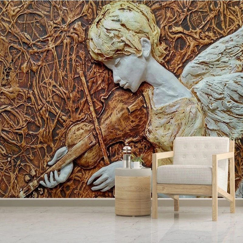 Custom Any Size Mural Wallpaper 3D Relief Beauty Angel Violin Wall Painting Living Room Bedroom Sofa  Home Decor Papel De Parede