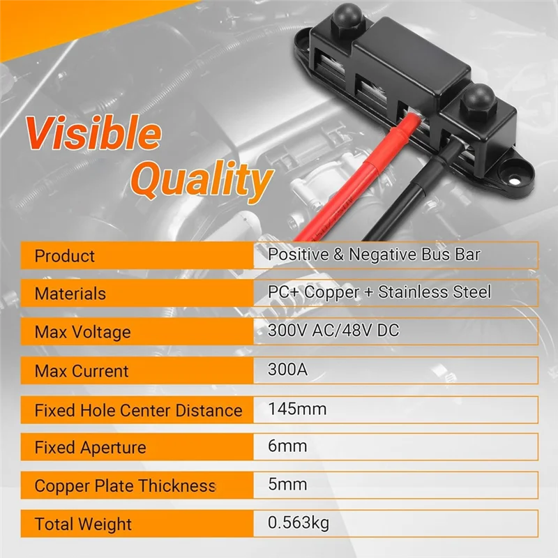 

A51M-Power Distribution Block, 12V 300A Bus Bar, 3/8Inch Studs Terminal Strip, 12-48V Heavy Duty Terminal Block
